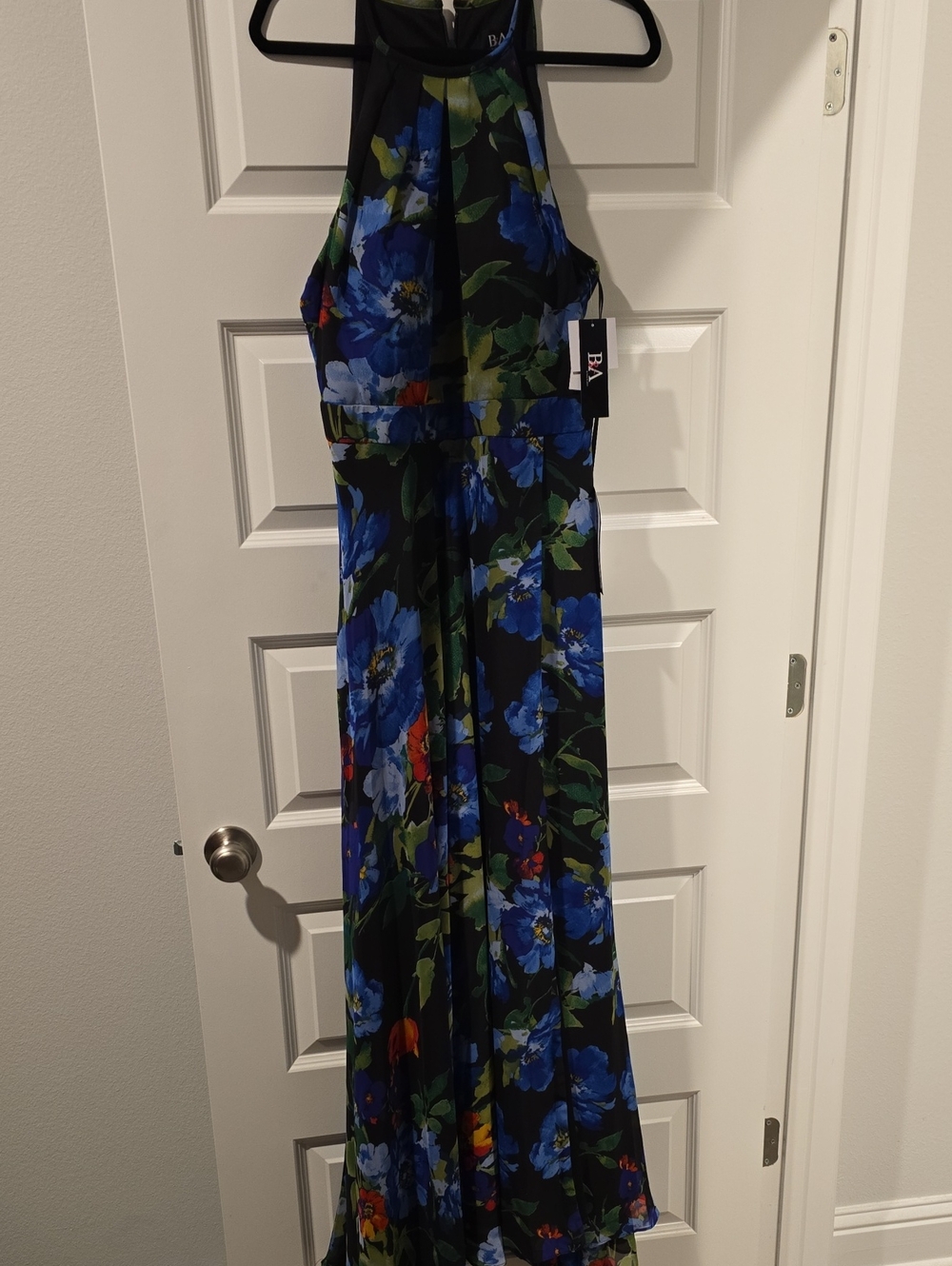 BA Besty AndAdam Floral Halter Maxi Dress in Black and Blue